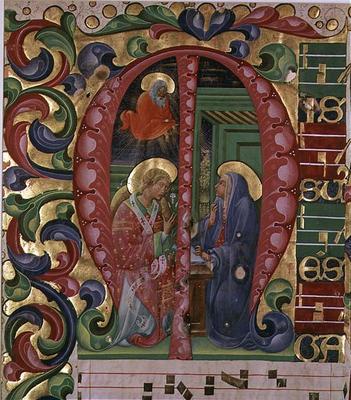 Historiated initial 'M' depicting The Annunciation (vellum) von Italian School, (16th century)