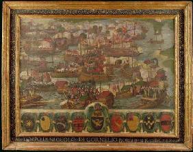 Naval Battle of Lepanto, 1571 (oil on panel) 19th