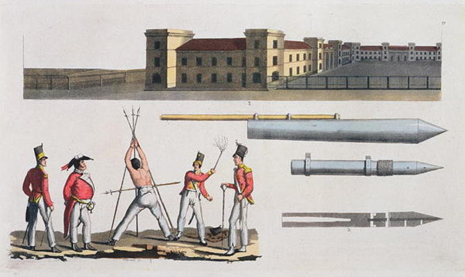 Chatham Barracks, a Military Punishment called the 'Triangle' and Congreve Rockets, plate 17 from 'T von Italian School, (19th century)