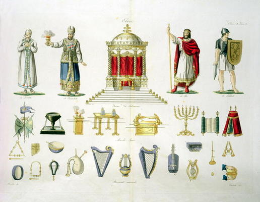 Hebrew Levi, Priest, King and Soldier with Sacred Furnishings and Musical Instruments, plate 2, clas von Italian School, (19th century)