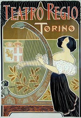 Reproduction of a poster advertising the 'Theatre Royal', Turin (colour litho) 1835