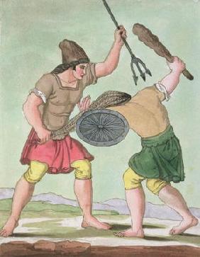 Roman Gladiators, from 'L'Antica Roma', 1825 (colour litho) 1780
