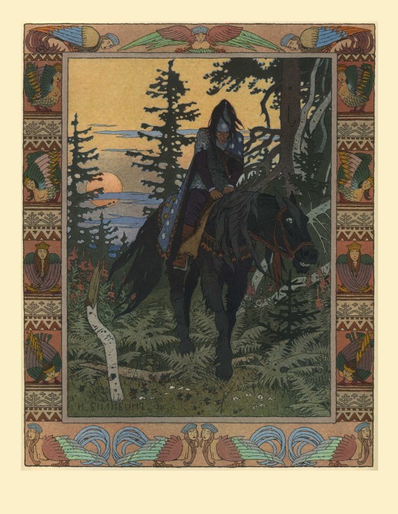 Illustration zum Märchen Wassilisa die Schöne und Weißer Reiter von Ivan Jakovlevich Bilibin