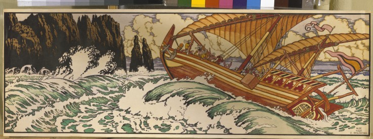 Sindbad der Seefahrer. Illustration für "Arabische Märchen" von Ivan Jakovlevich Bilibin