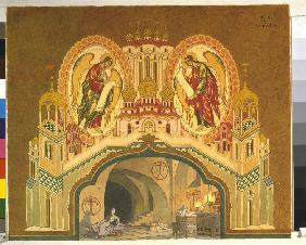 Tschudow-Kloster. Bühnenbildentwurf zur Oper Boris Godunow von M. Mussorgski 1930