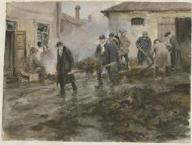 Bourgeoisie mistet jetzt Ställe aus (Aus der Aquarellserie Russische Revolution) 1920