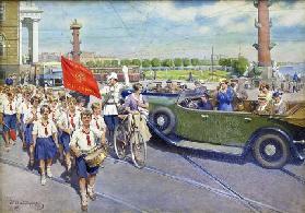Die ausländische Touristen in Leningrad 1937