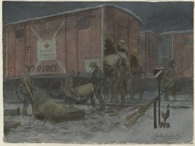 Soldaten plündern die Eisenbahnwaggons (Aus der Aquarellserie Russische Revolution) 1922