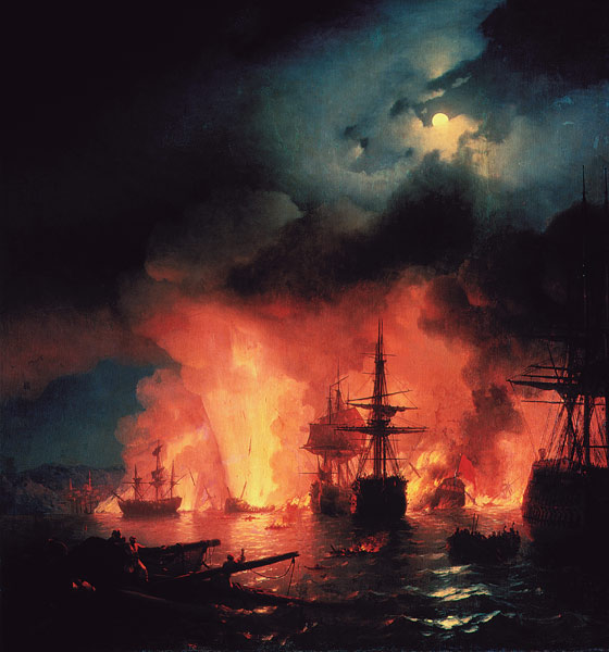 Die Seeschlacht von Çesme in der Nacht zum 26. Juni 1770 von Iwan Konstantinowitsch Aiwasowski