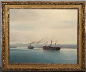 Der Dampfer "Rossija" erobert das türkische Schiff "Mersina" am 13. Dezember 1877 1877