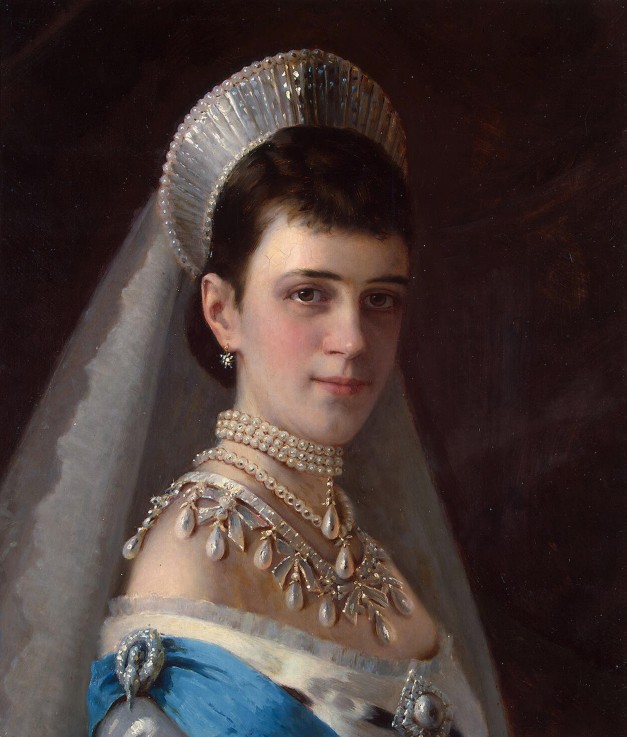 Porträt der Kaiserin Maria Fjodorowna, Prinzessin Dagmar von Dänemark (1847-1928) mit Perlenschmuck von Iwan Nikolajewitsch Kramskoi