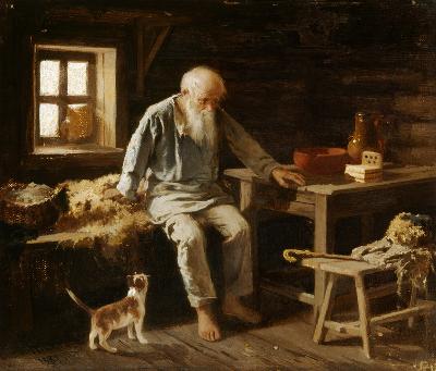 Alter Mann mit seiner Katze 1887