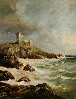Ruined Castle on Rocky Shore, 1889 (oil on canvas) von J. H. Blunt