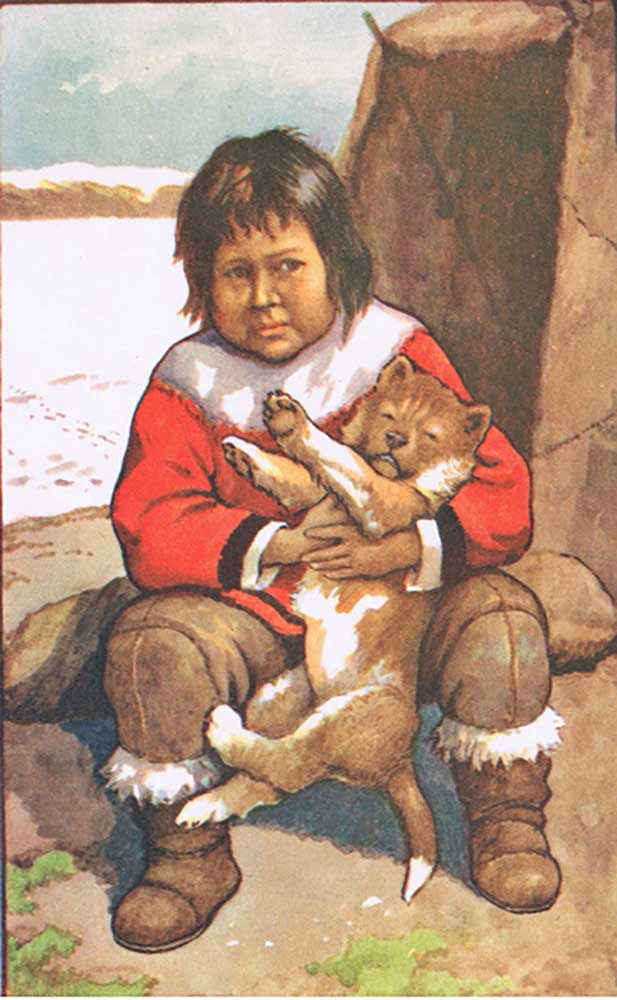 Eskimokind, aus MacMillan-Schulplakaten, um 1950-60 von J. Macfarlane