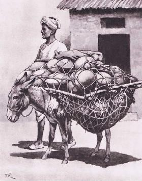 Transporttöpfe zum Markt in Indien, nach MacMillan-Schulplakaten, um 1950-60 0
