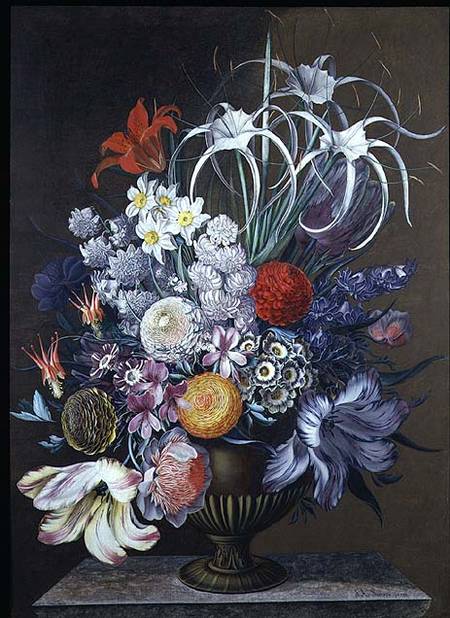 Still life of flowers (one of a pair) von J.A. Simson