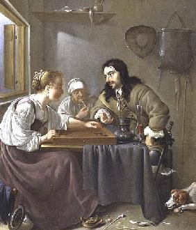 A Couple Playing Backgammon (panel)