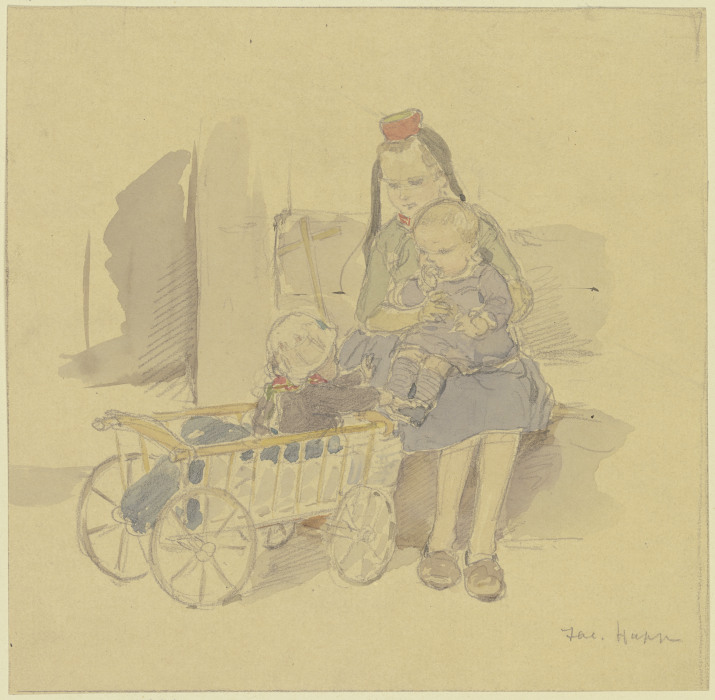Drei Kinder mit Leiterwagen von Jacob Happ