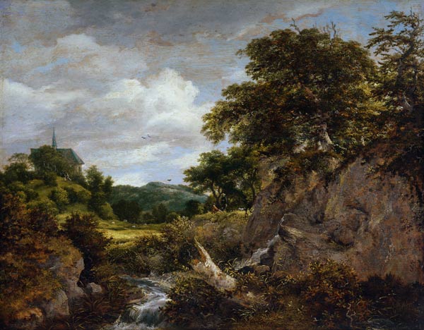 Hügellandschaft mit Kapelle von Jacob Isaacksz van Ruisdael