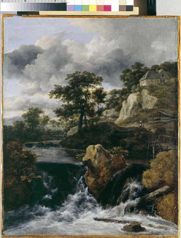 Hügellandschaft mit Wasserfall von Jacob Isaacksz van Ruisdael