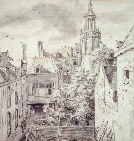 View of the Courtyard of the House of the Archers of the St. Sebastian Guild on the Singel in Amster von Jacob Isaacksz van Ruisdael