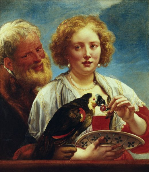 J.Jordaens/ Junge Frau mit altem Mann von Jacob Jordaens