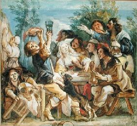 A Party Drinking Outside an Inn (w/c heightened with white on paper)