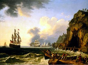 Ein britisches Kriegsschiff und andere Schiffe in der Bucht von Neapel von Jacob Philipp Hackert