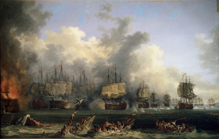 Der Untergang des russischen Schiffes St. Eustaphius in der Seeschlacht von Çesme von Jacob Philipp Hackert