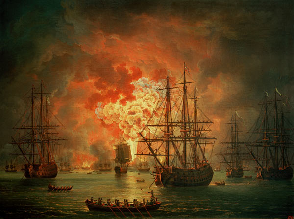 Die Vernichtung der türkischen Flotte in der Bucht von Çesme von Jacob Philipp Hackert