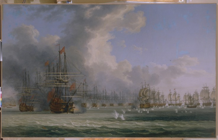 Die Seeschlacht von Çesme. Anfang der Schlacht am 5. Juli 1770 von Jacob Philipp Hackert