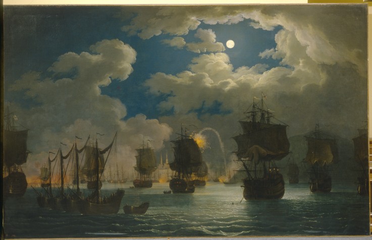 Die Seeschlacht von Çesme in der Nacht zum 26. Juni 1770 von Jacob Philipp Hackert
