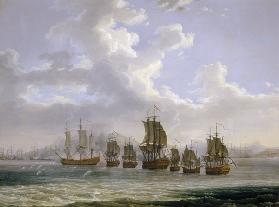 Die russische Flotte sucht die türkischen Schiffe an der Küste Ägyptens 1771