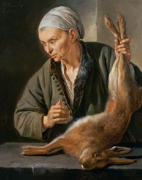Woman with a dead hare 1675