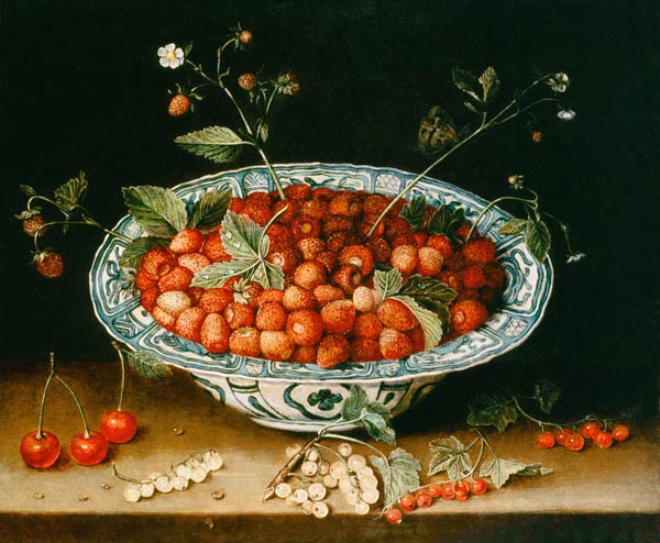 Porzellanschale mit Erdbeeren von Jacob van Hulsdonck