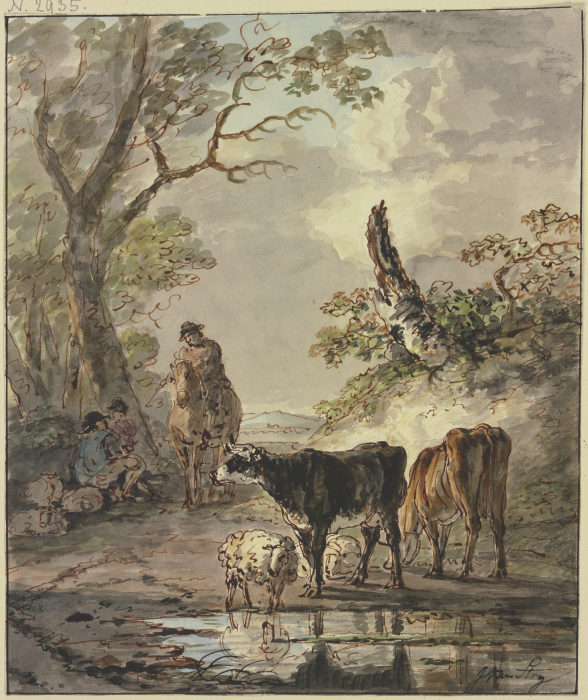 Rastende Hirten an einer Wasserstelle von Jacob van Strij