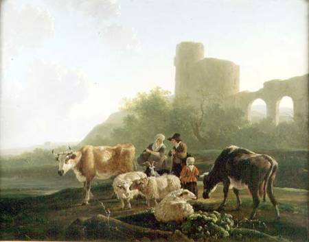 Rustic Figures with Cattle and Sheep von Jacob Van Stry