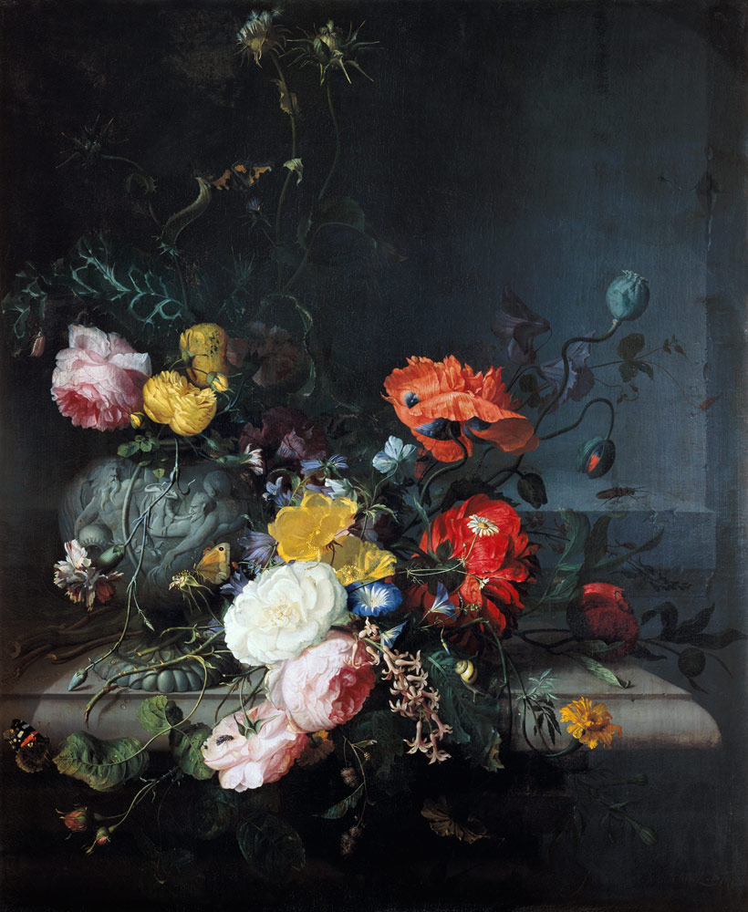 Stilleben mit Blumen und Insekten von Jacob van Walscapelle
