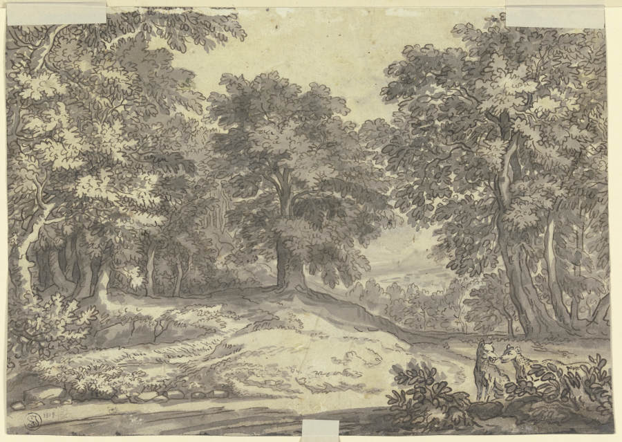 Landschaft mit zwei Hunden von Jacobus van Liender