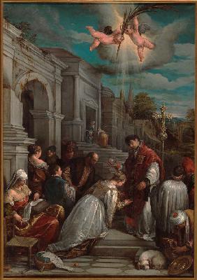 Heiliger Valentin tauft die heilige Lucilla 1575