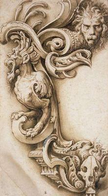 Grotesque Scroll (pen & brown ink on paper) von Jacopo Ligozzi