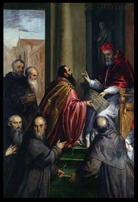 Pope Paul IV Handing over a Statute von Jacopo Palma il Giovane