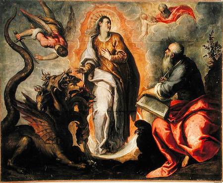Woman fleeing the dragon von Jacopo Palma il Giovane