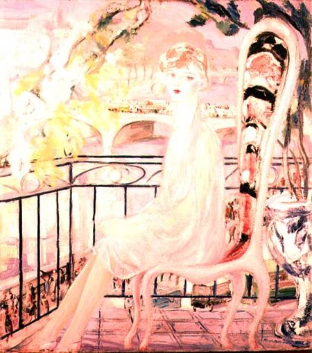 Portrait of Dolly Davis on a balcony in front of the old bridge of Alma von Jacqueline Marval