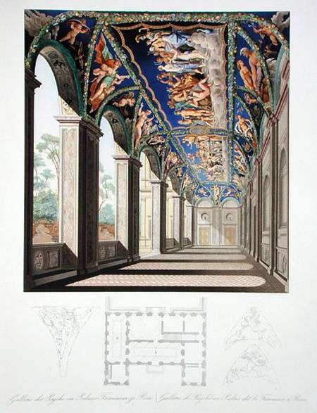 The Gallery of Psyche at the Villa Farnesina, Rome, from a set of twelve engravings von Jacques Belly
