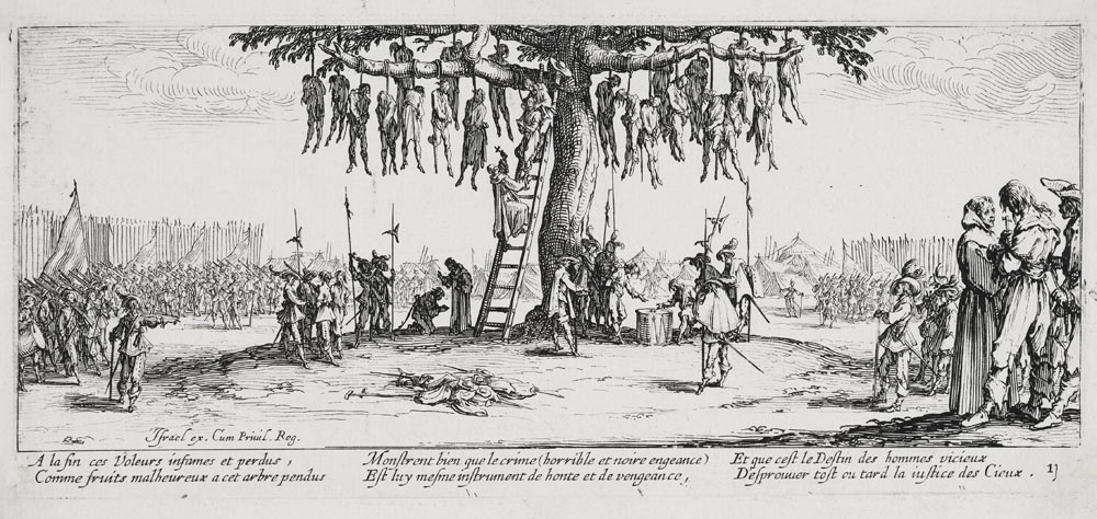 Les Miseres et les Mal-Heurs de la Guerre (Blatt 11): Die Gehenkten oder der Galgenbaum von Jacques Callot
