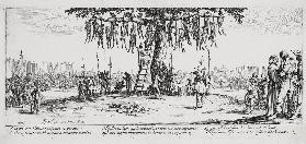 Les Miseres et les Mal-Heurs de la Guerre (Blatt 11): Die Gehenkten oder der Galgenbaum 1633