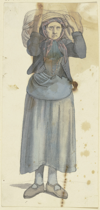 Alte Frau, ein Bündel auf den Schultern tragend von Jakob Becker