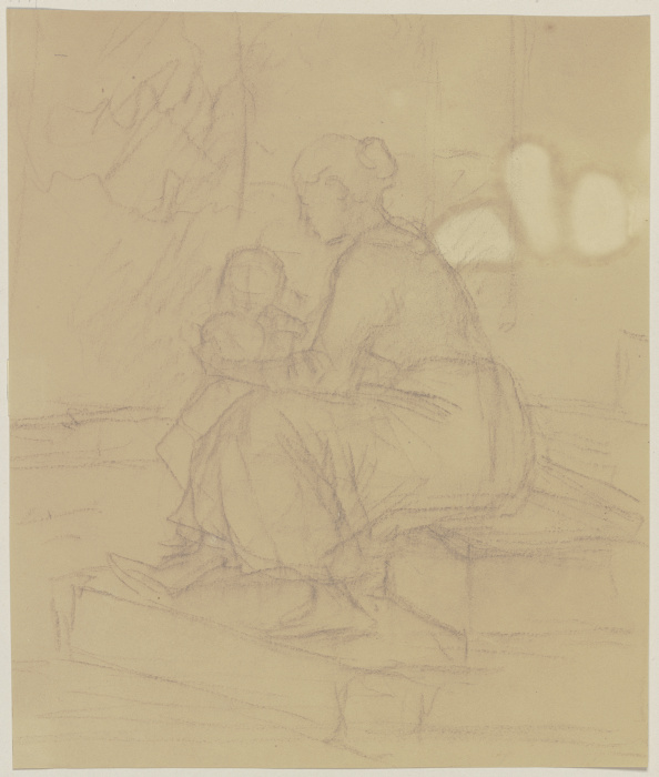 Mutter und Kind auf einer Treppe von Jakob Becker
