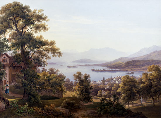 A View of Horgen on the Lake of Zurich von Jakob Suter